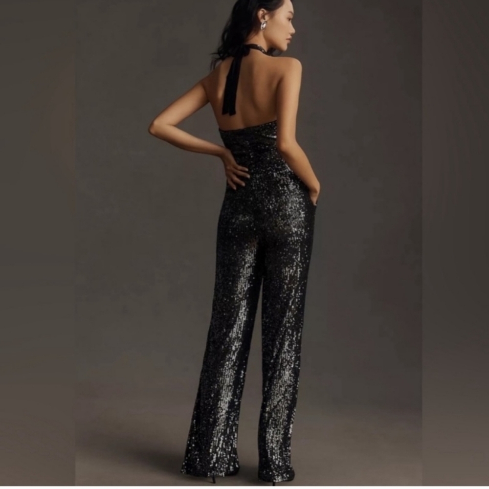 MaEVE by ANTROPOLOGIE Sequins Halter neck Festive Jumpsuit - Picture 3 of 11